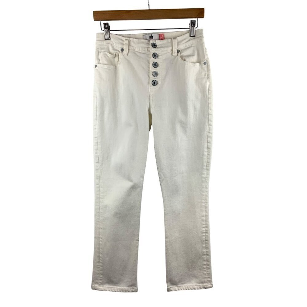 Cabi Womens Off-White Button-Fly Straight Jeans Size 4